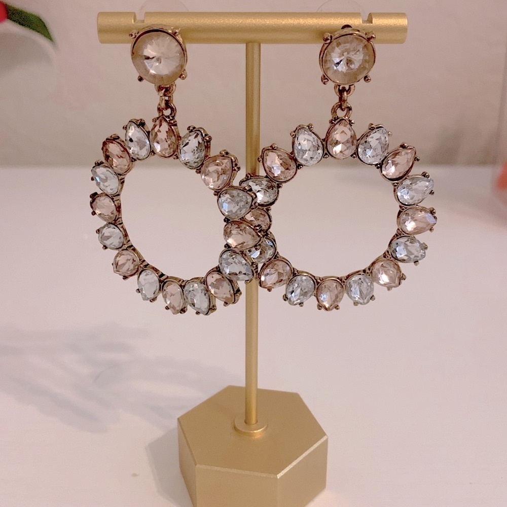 Beautiful Pastel Pink & Blue Dangle Hoop Earrings - Never Worn
